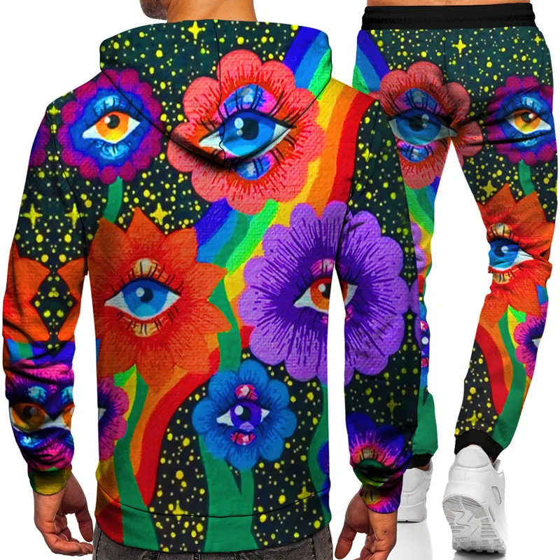 

New 2021 Autumn Suit Men's Long-Sleeved Hooded Funny Printed Mens Two-Piece Suit