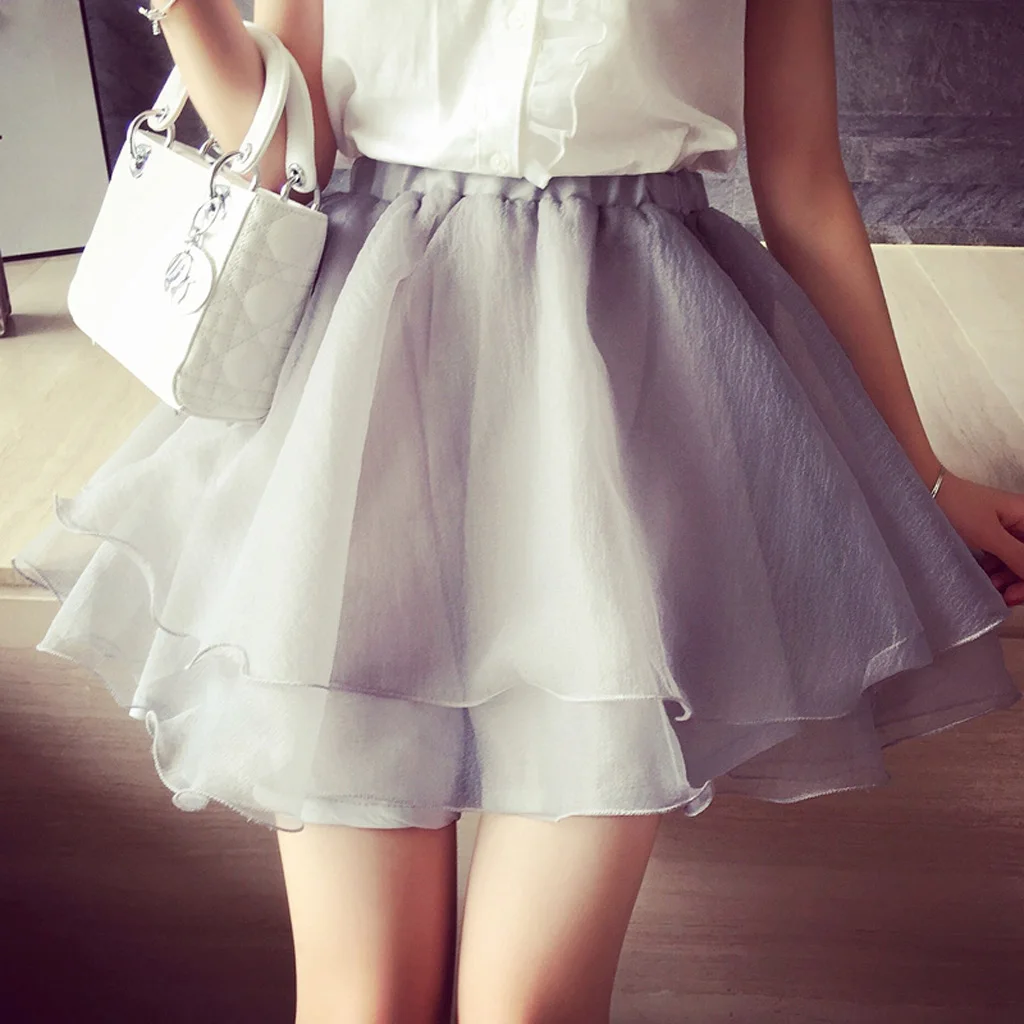 

Mini Tulle Skirt Light Grey Tiered Skirt Ruffle Young Style Solid Color Skirt Elastic Waist Line Mini Skirt Custom Made Color