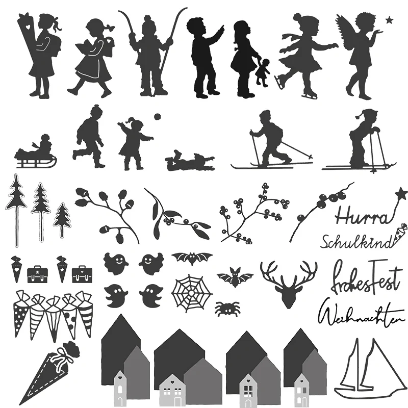 Хэллоуин зима девушка и мальчик дом цветок слово металлические пресс формы для