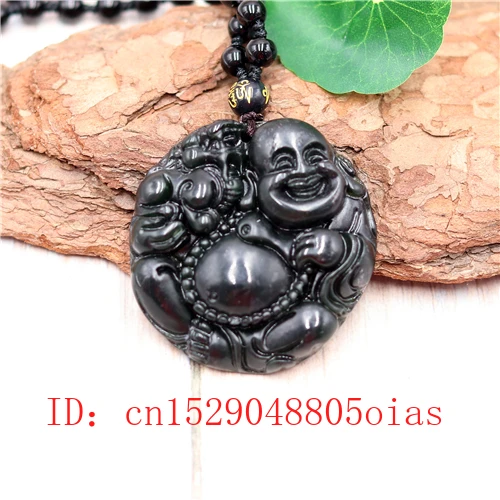 Натуральный черный зеленый китайский нефрит подвеска Maitreya бусы ожерелье Шарм