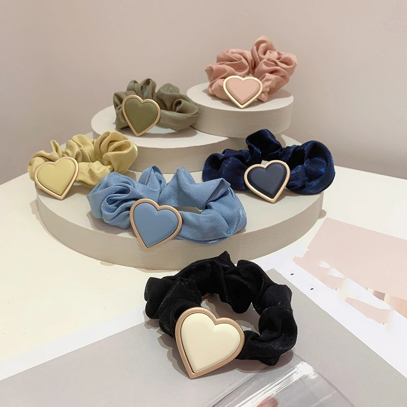 

Hot Sale Solid Scrunchies Hair Accessories Women Girl Elastic Hair Ring Hair Tie Ponytail Holder Rubber Hair Band Love Heart