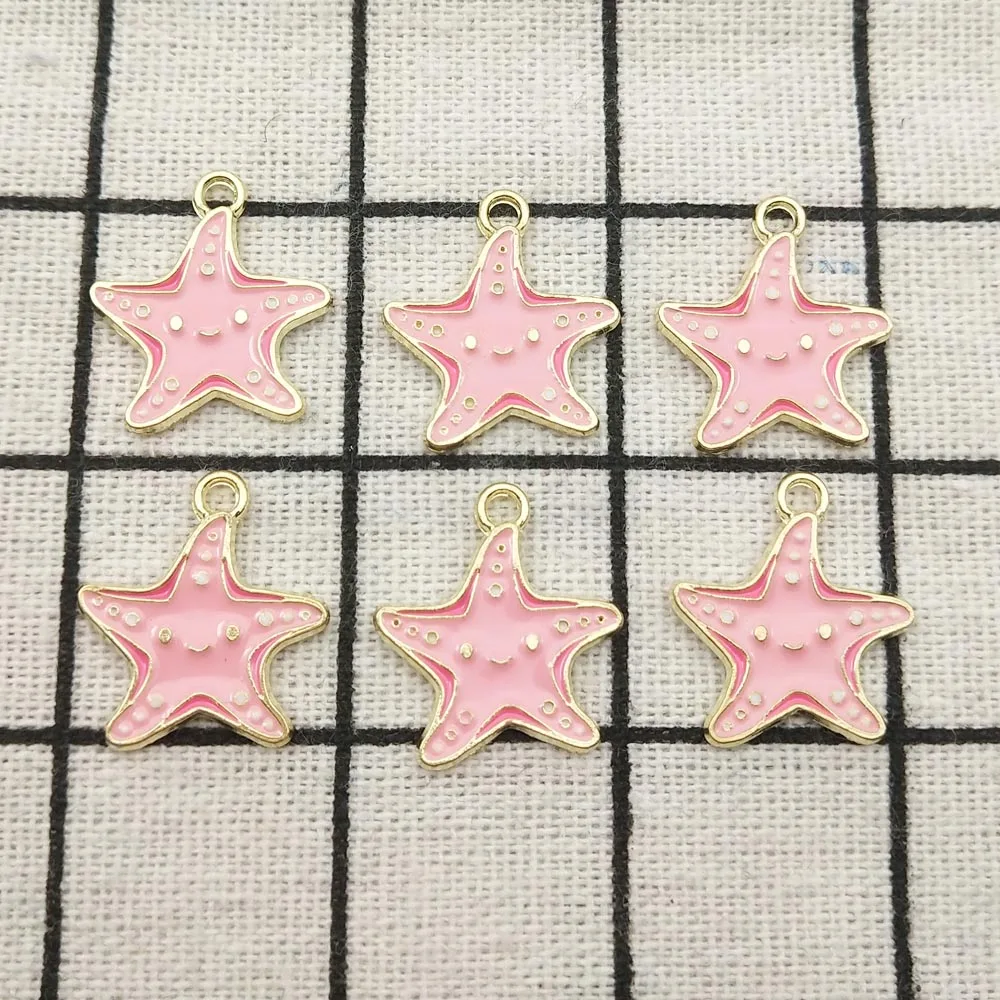 

10pcs Enamel Smile Starfish Charm Jewelry Accessories Earring Pendant Bracelet Necklace Charms for Making Diy Finding Gold Plate