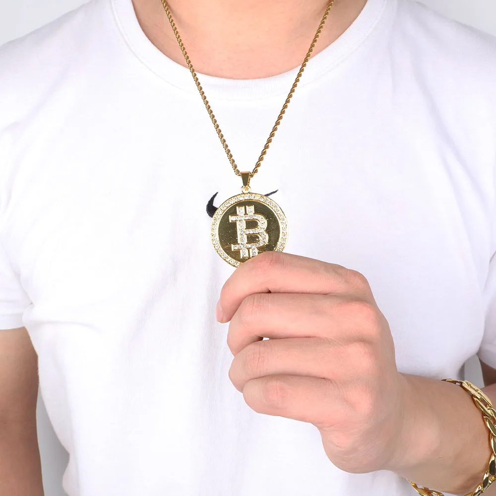 Полный со льдом сплав AAA стразы Bling Бит монета ожерелье модные сапоги в панковском