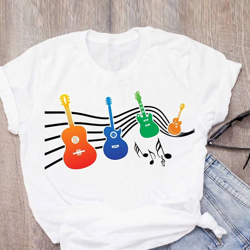

Kawaii clothes guitar print tshirt women Harajuku Aesthetic Cartoon top tees Summer Grunge Style O-neck Short Sleeve T-shirts