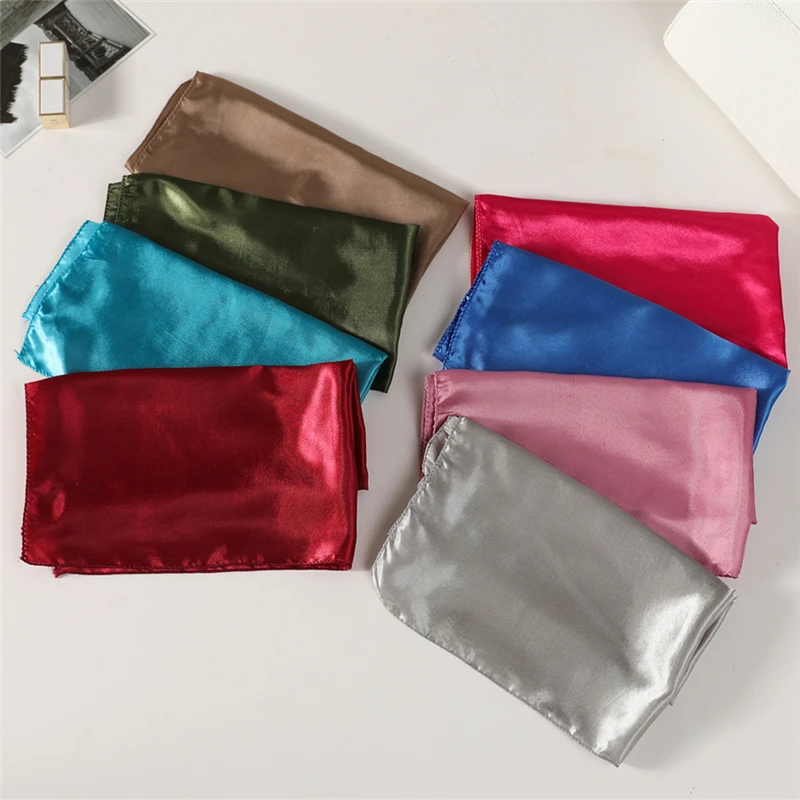 

Summer Silk Scarf Lady Solid Design Small Square Scarves Fashion Bandana Head Wraps for Women Shawls Luxuy Brand Foulard New