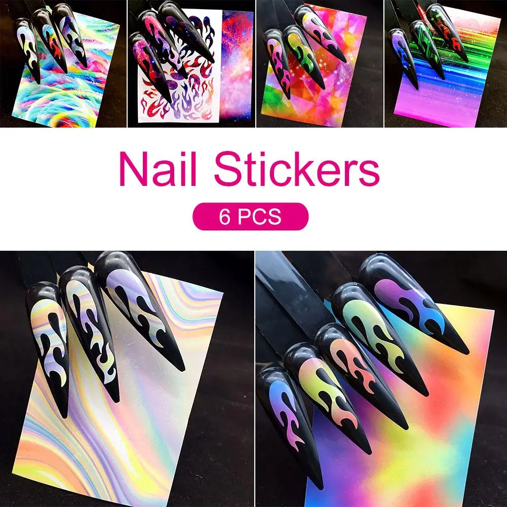 6 шт. модная блестящая Лазерная Фольга для маникюра Bling Broken glass Foils Finger Stencil наклейка рукоделие Маникюр Красота наклейки