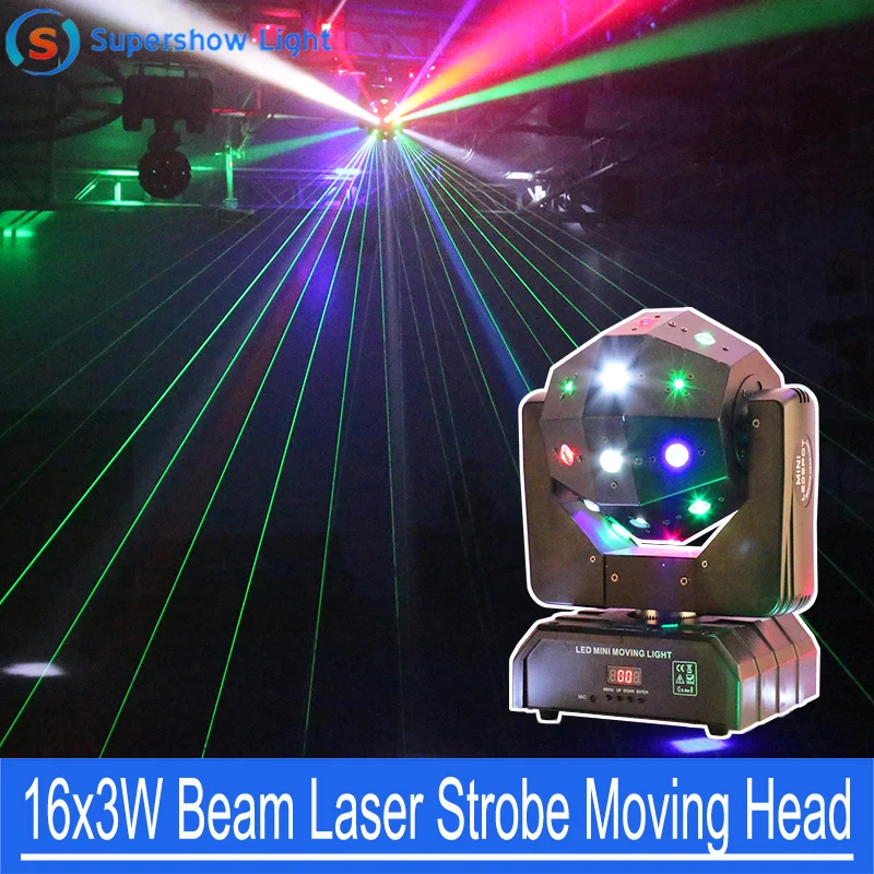 

Disco Club LED DJ Light 16x3W Beam Laser Strobe 3in1 Led Ball Beam Laser Moving Head Disco Ball DJ Light