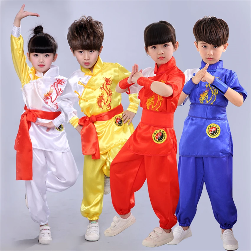 Детская одежда Wushu Униформа с вышивкой дракона кунг фу традиционная китайская