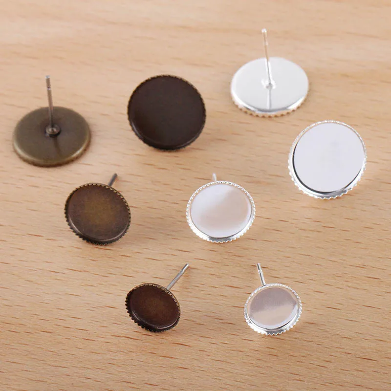 

Blank Earrings Bases Cabochons 8mm 10mm 12mm Round Bezel stud Earrings Post Settings Findings DIY Crafts