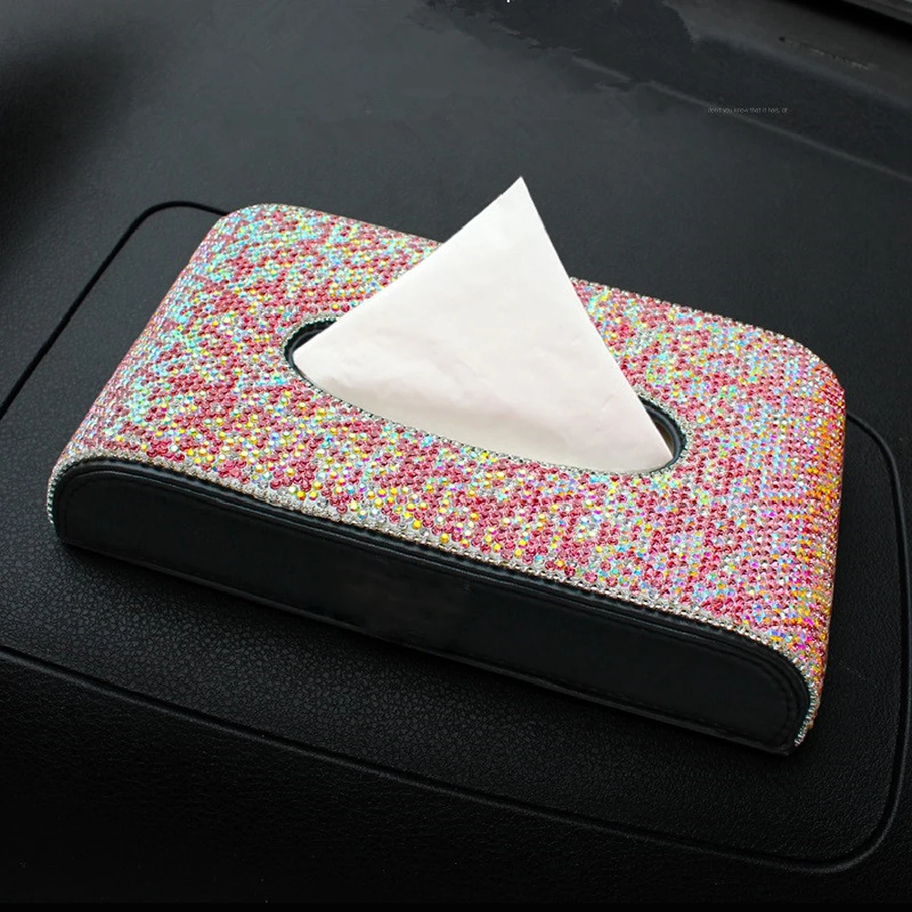 Блестящие розовые кристаллы Автомобильная ТКАННАЯ коробка высокого класса Для
