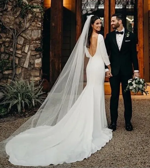 Свадебные платья-русалки в западном стиле модель 2019 года с рукавами вырезом