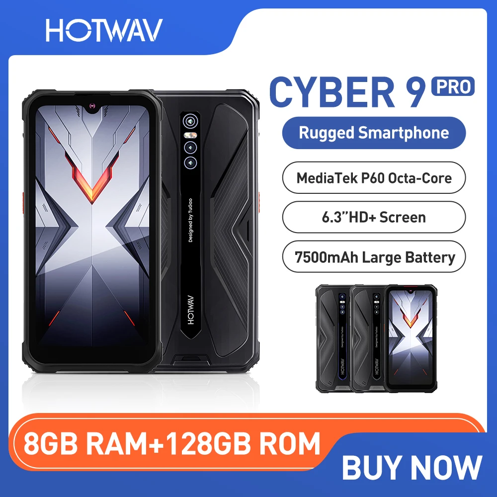 Hotwav Cyber 9 Pro 4G Rugged Smartphone 8GB + 128GB 7500mAh Helio P60 Octa Core 6.3