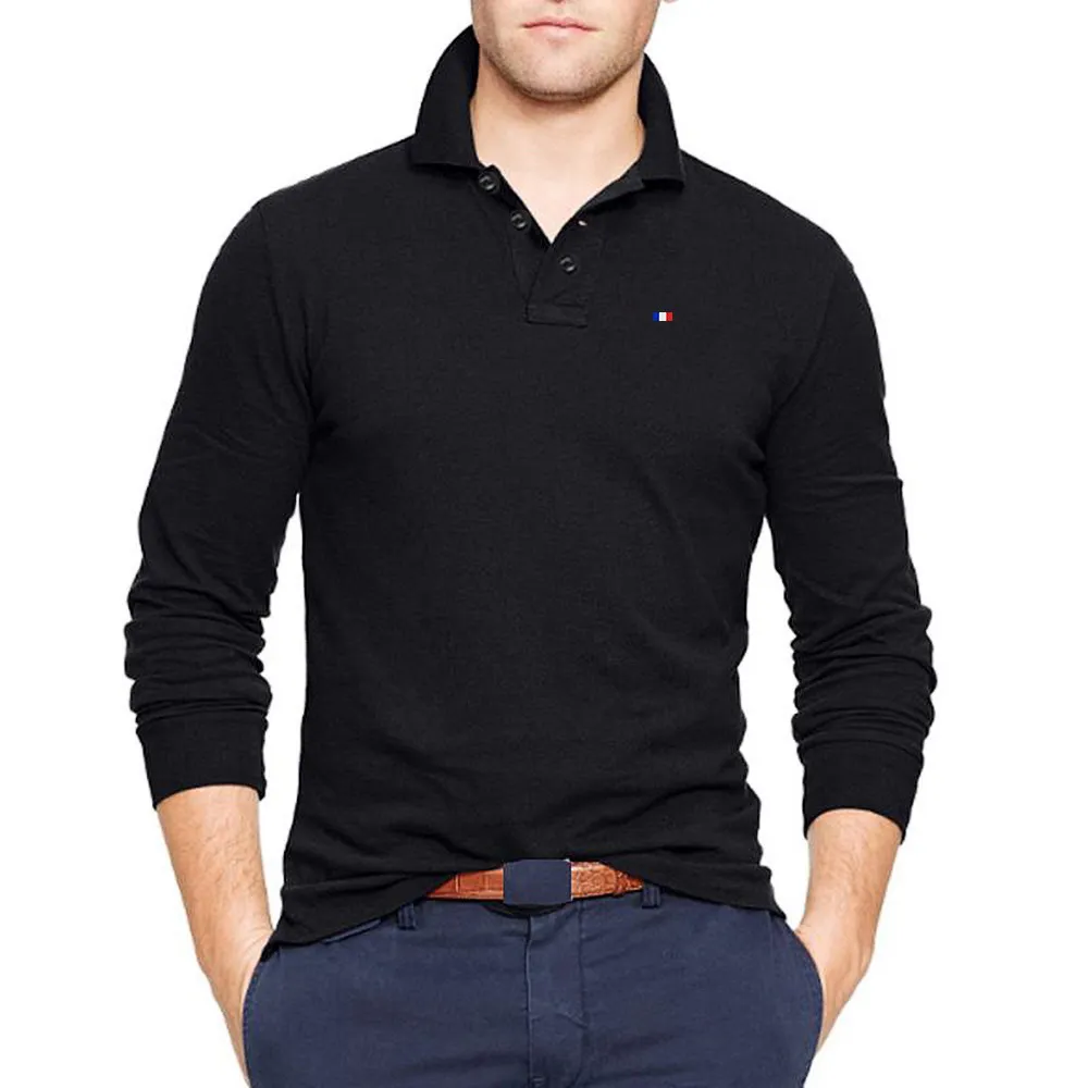 

Мужская рубашка-поло с вышивкой в виде флага, с длинным рукавом