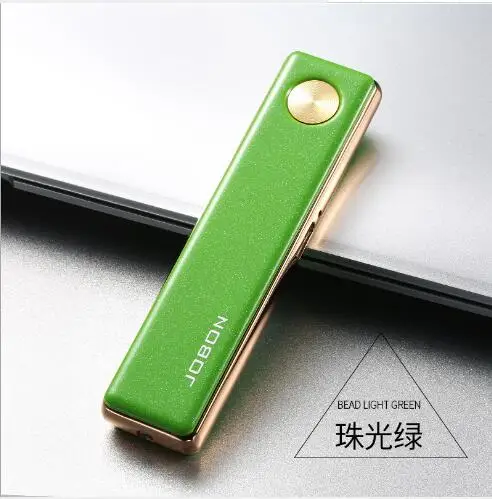 Jobon USB Зажигалка, ультра тонкая ветрозащитная металлическая зажигалка, Электронная зажигалка подарочная упаковка - Цвет: Зеленый