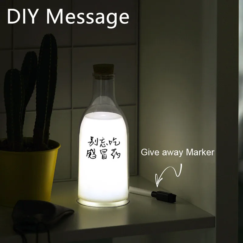 Milk Bottle Night Light Sleeping Light USB Charging DIY Message Small Night Light Timing Sleep Aid Will Glow Milk Night Lamp