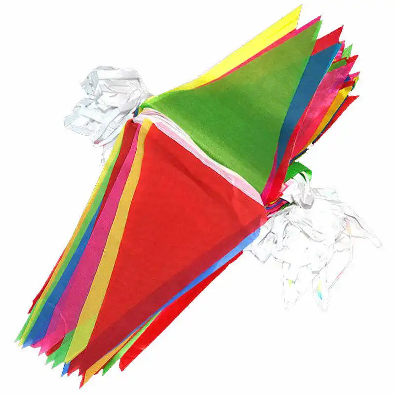 

100PCS Coloured Hanging Flags 50M Red Yellow Blue Green Pink Colors 14x21CM Triangle Home Party Decorative Flags And Banners