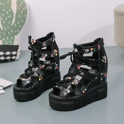 

sandals large-size Wind thick-soled slope women's summer round head exposed toe sports wind high-heeled sandals