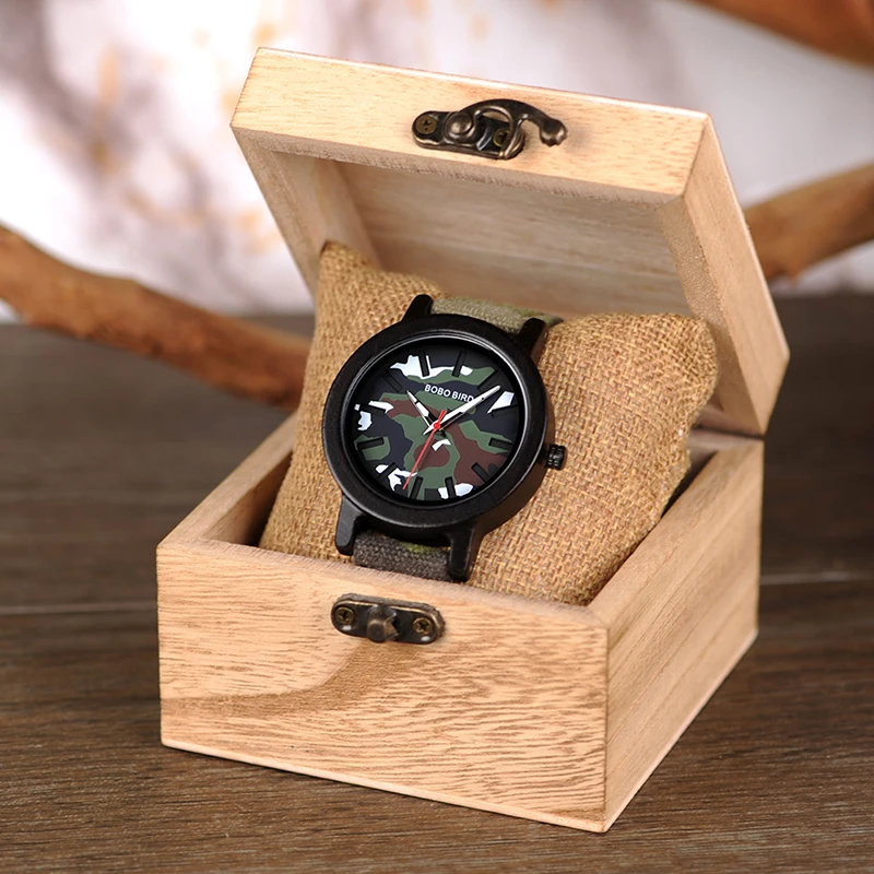 

BOBO BIRD Army Green Army Men Quartz Watch Luxury Wood Wristwatches Timepiece Top Brand Best Gift relogio masculino