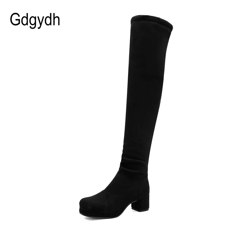 Женские облегающие ботфорты Gdgydh черные из искусственной замши на толстом
