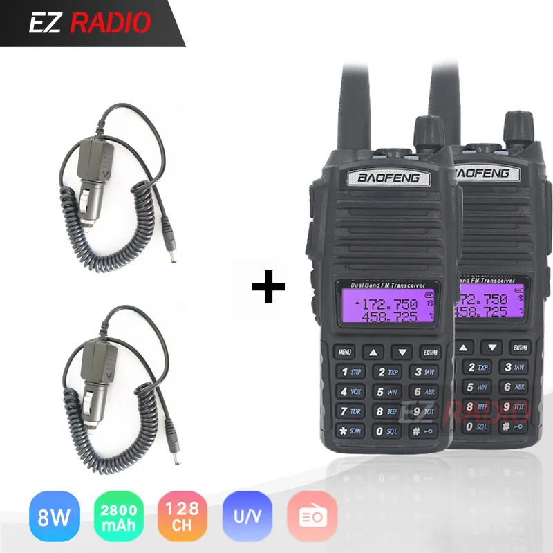 2 шт./лот обновление UV-82 BaoFeng 8 Вт ветчина радио 10 км Baofeng UV 82 высокая 8 Вт рация 10 км Baofeng UV82 Горячая Baofeng uv-9r UV 9R - Цвет: Add 2 Car Charger