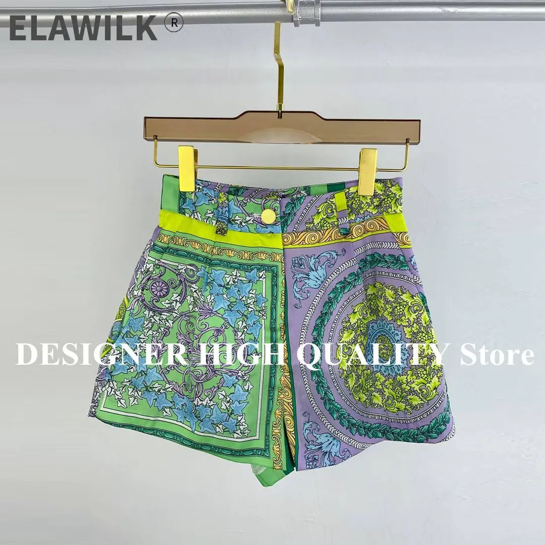 2021 New Summer Retro Palace Totem Print Geometric Pattern Brand Shorts Women High Waist Loose Casual Designer Shorts