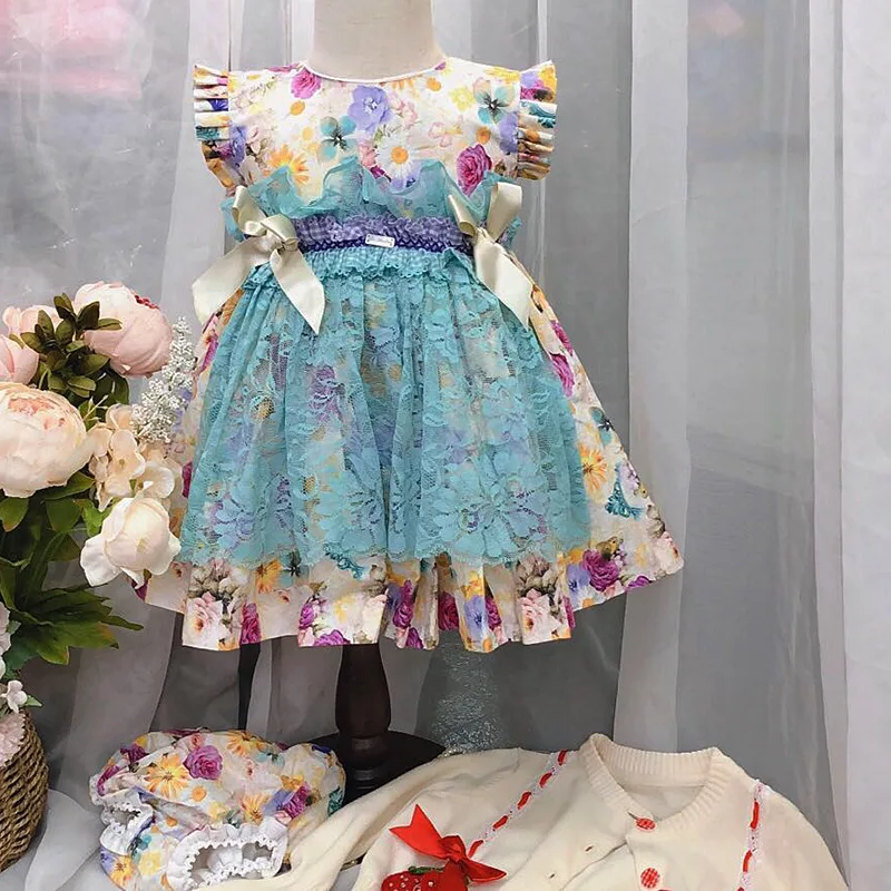 6738 Dress + Cap Short Toddler Print Tutu Princess Baby Girl Party Wedding Brithday Kid For Wholesale Clothes | Детская одежда и