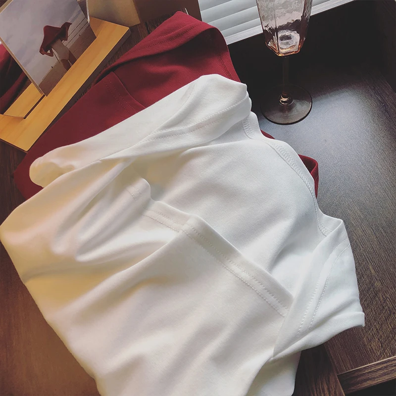 

Korean Style New Casual Women's T-Shirt Square Collar Off Shoulder Design Tee Summer 2021 New Solid Chic Short Sleeve Female Top