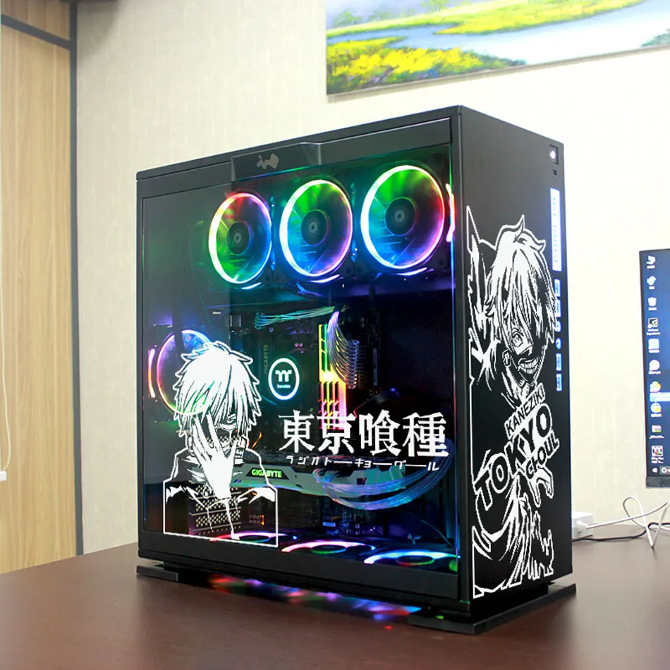 Tokio Ghoul Anime Stickers for PC Case, Japanese Cartoon Decor Decal for ATX Computer Waterproof Easy Removable Hollow Out