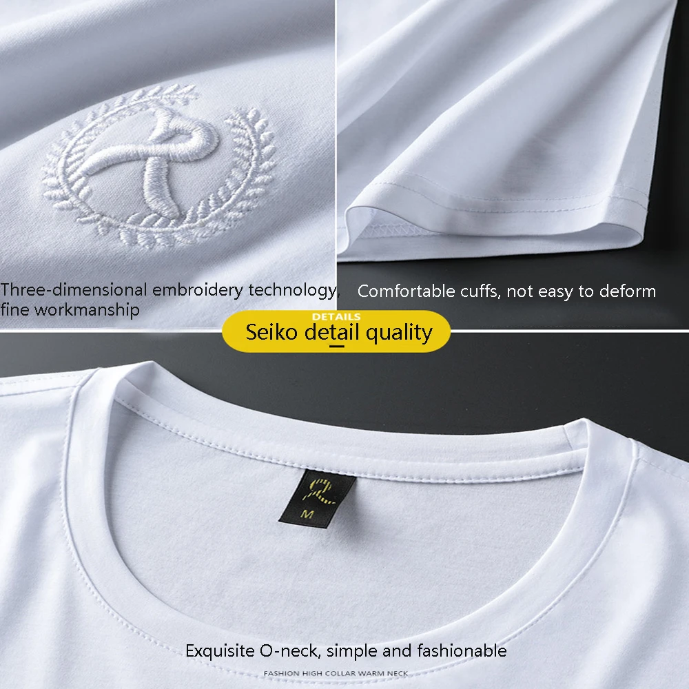 Мужская Однотонная футболка из 100% мерсеризованного хлопка с вышивкой