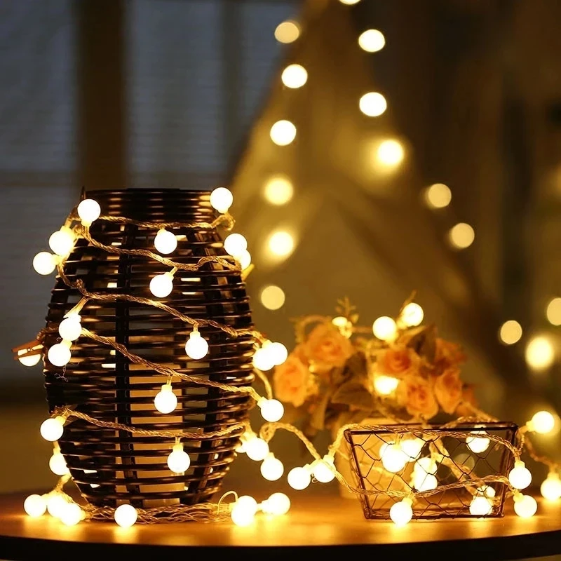 10 м 5 м светодиодные гирлянды с 100 50 светодиодный шар AC220V праздника украшение праздника лампы Рождественские Огни наружное освещение