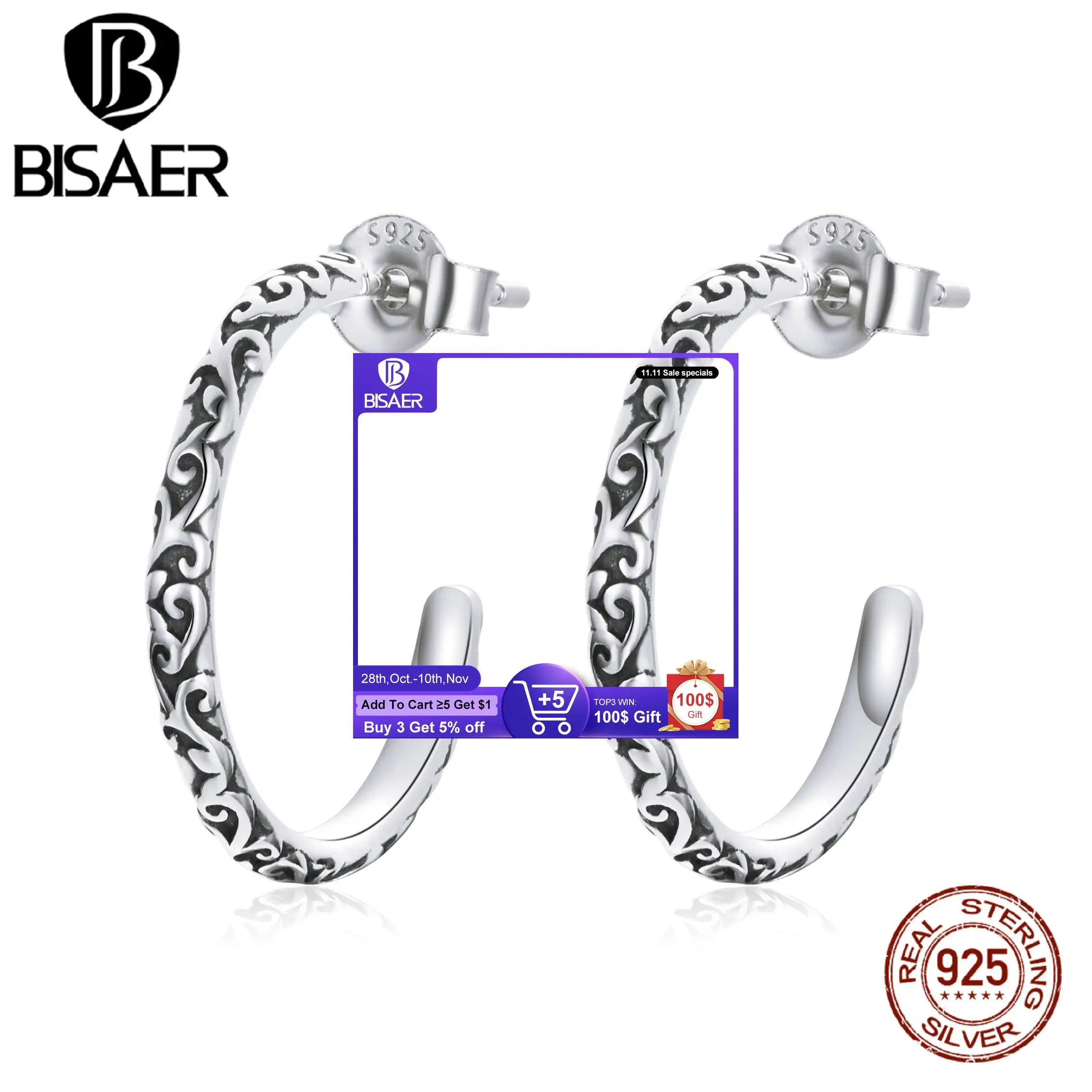 

Женские винтажные серьги-кольца из серебра 925 пробы