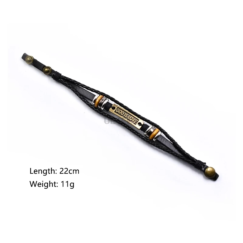 

Fashion Men's Genuine Leather Bracelet Metal Golden Letters Handmade Multilayer Black Woven Men's Bracelet Jewelry Wristband