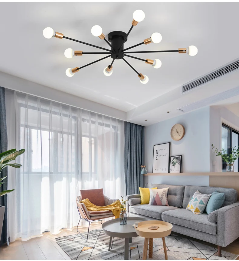 

Retro Iron Chandelier Black/White 6/8/10 Sockets Lighting Vintage Spider Chandelier Modern Ceiling Lamp Light Fixture Lighting