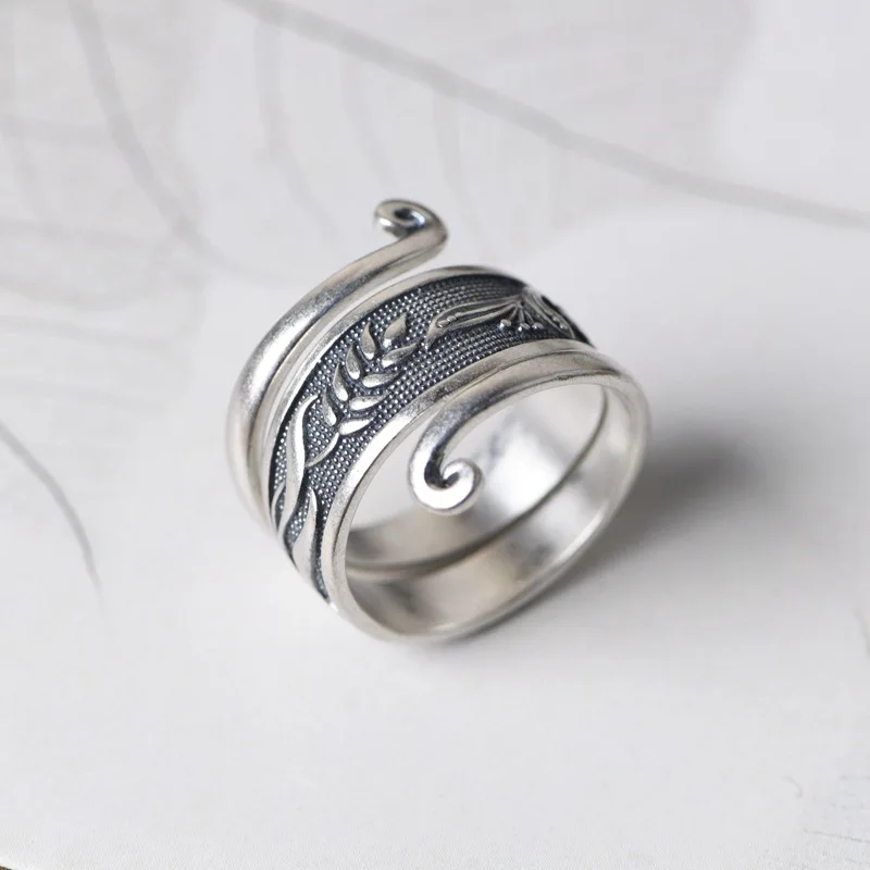 Женское регулируемое кольцо из серебра 100% пробы с цветком и листьями | Украшения