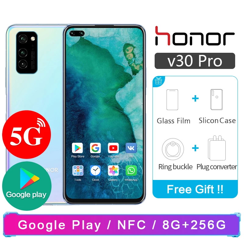Honor V30 Pro 5G версия Global ROM 8G 256G Поддержка NFC 30x zoom смартфон 6 57 &quot40 wSupercharge 4100mAh Kirin990 5GSOC