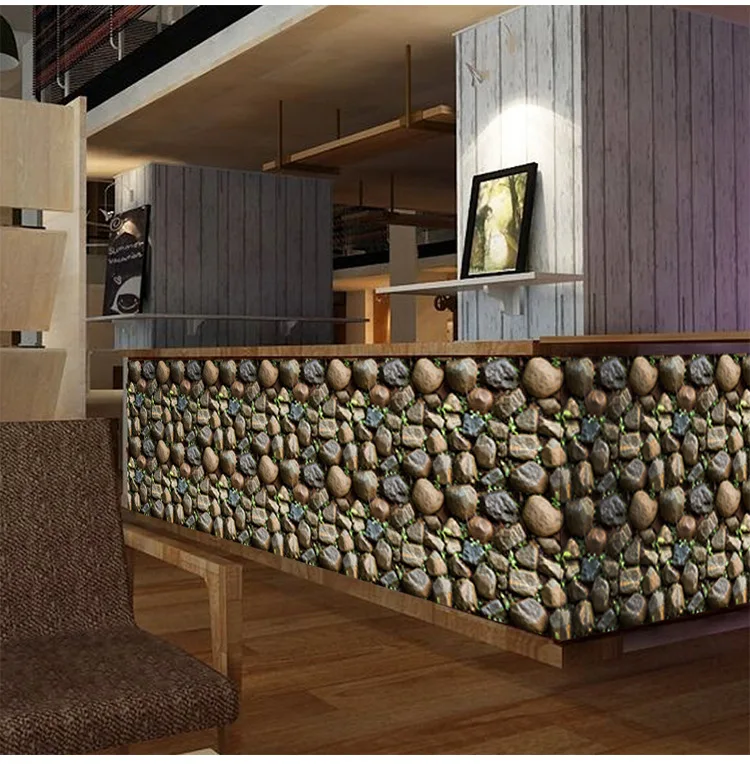 45CMX10M Creative 3D Waterproof Brick Pattern Wall Sticker Self-Adhesive Nostalgic Cafe Bar Restaurant PVC Decorative Wallpaper