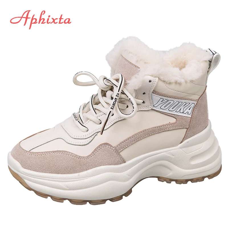 Aphixta/плюшевая обувь на платформе Женские ботильоны Ботинки толстой подошве