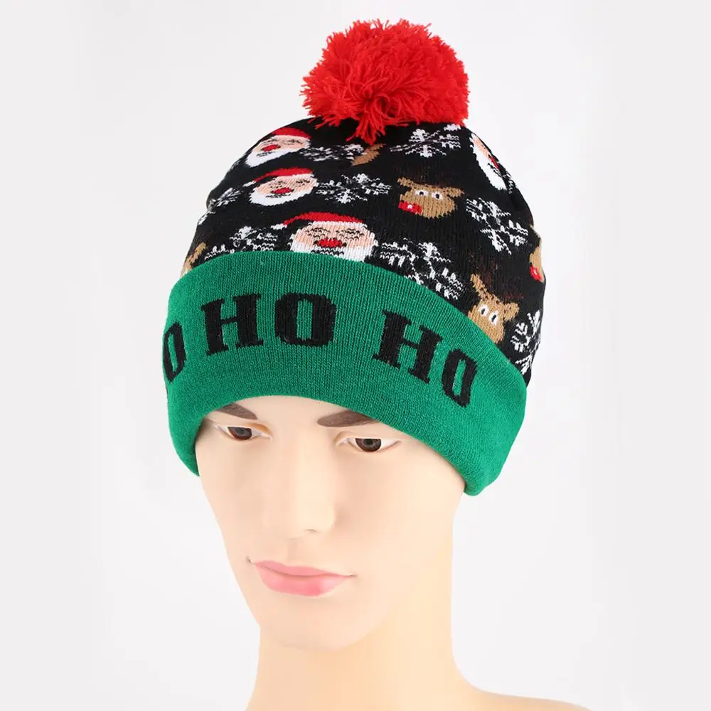 Черная Рождественская шапка Санта Клаус лося для женщин и мужчин шапки с