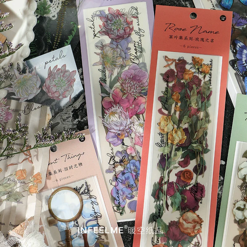

6pcs/pack Stationery Sticker Vintage Flowers Green Plants Decoration Sticker DIY Diary Album Planner School Supplies
