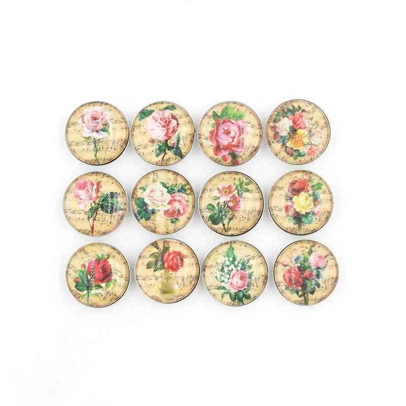 

24pcs DIY Interchangeable 18mm Snap Jewelry Cabochon Glass Vintage Music Rose Buttons for Snap Jewelry Necklace bracelet women