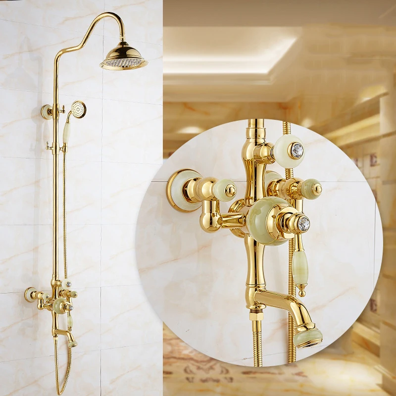 Латунный смеситель для душа из натурального нефрита набор золотого цвета с