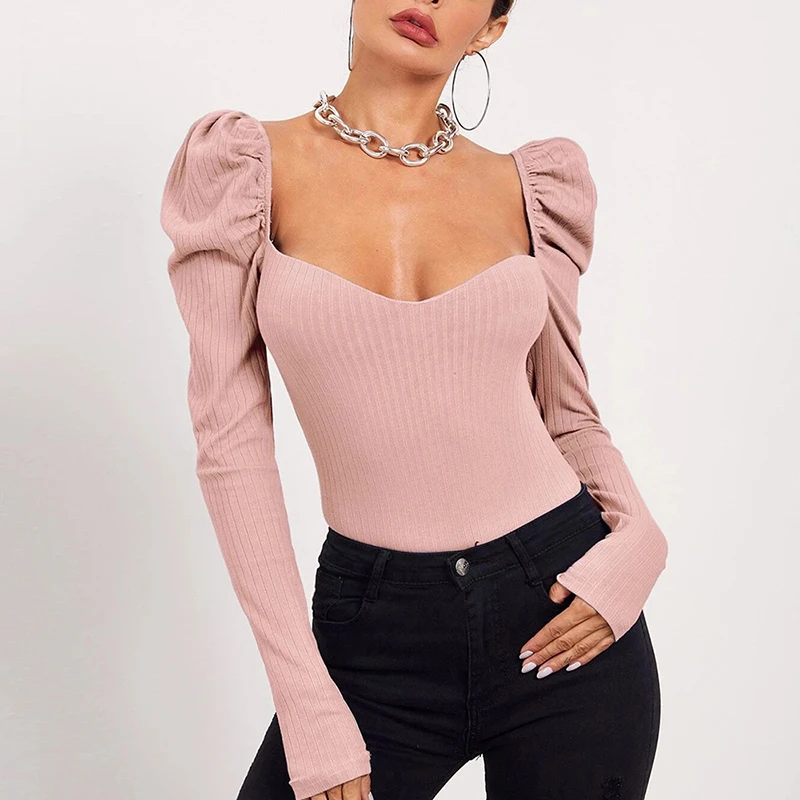 

Осенний свитер с V-образным вырезом, женский зимний однотонный облегающий офисный свитер с длинными рукавами-фонариками и открытой спиной, ...