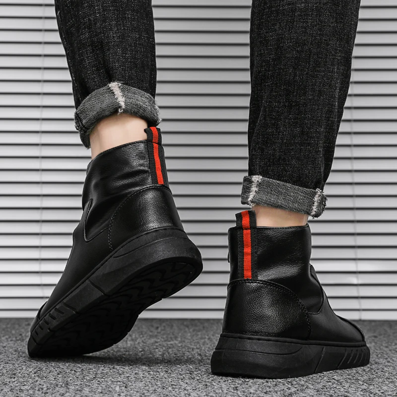 

Popular Mens Fashion Boots Non-Slip Rubber Boots For Men Low Price Pu Leather Boots Men Designer Zipper Boots Man Size 39-44