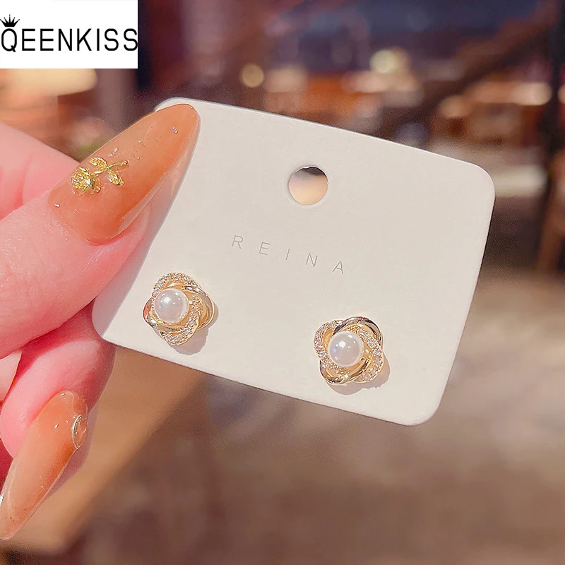

QEENKISS EG7290 Fine Jewelry Wholesale Woman Birthday Wedding Gift Twisted Flower Zircon 925 Sterling Silver Needle Stud Earring