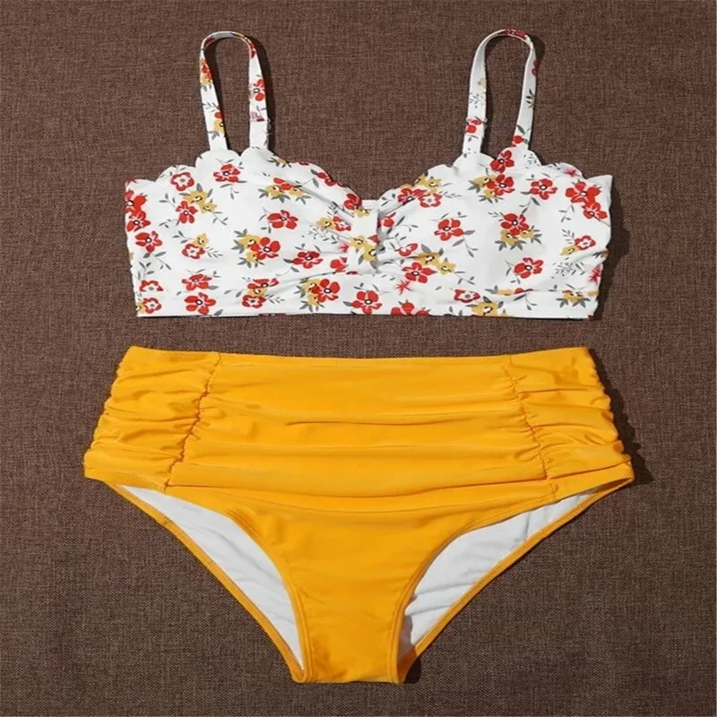 Размера плюс бикини с высокой талией комплект из 2 предметов женский купальник