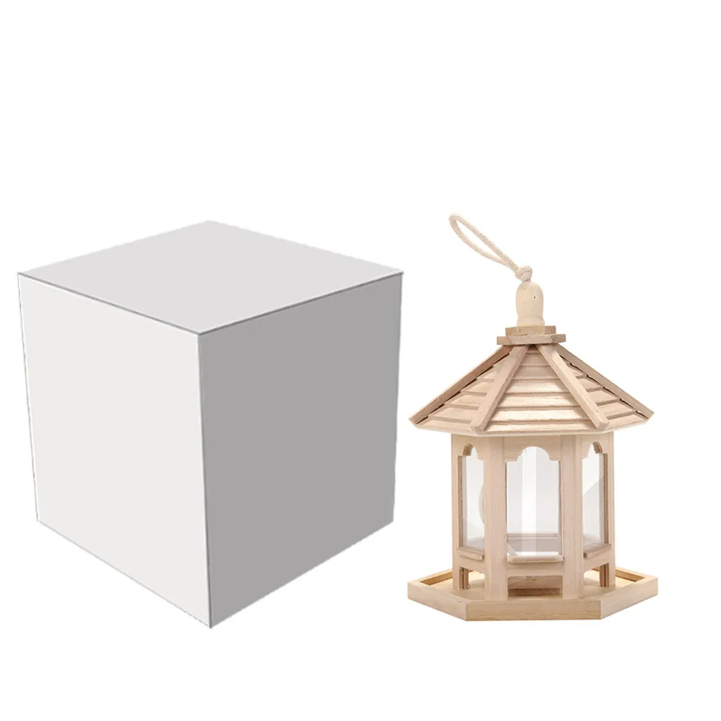 

Wooden Bird Feeders Hanging Type Outdoor Pet Bird Seeds Food Feeder Tree Garden Snacks Bucket Holder Bird Feeder