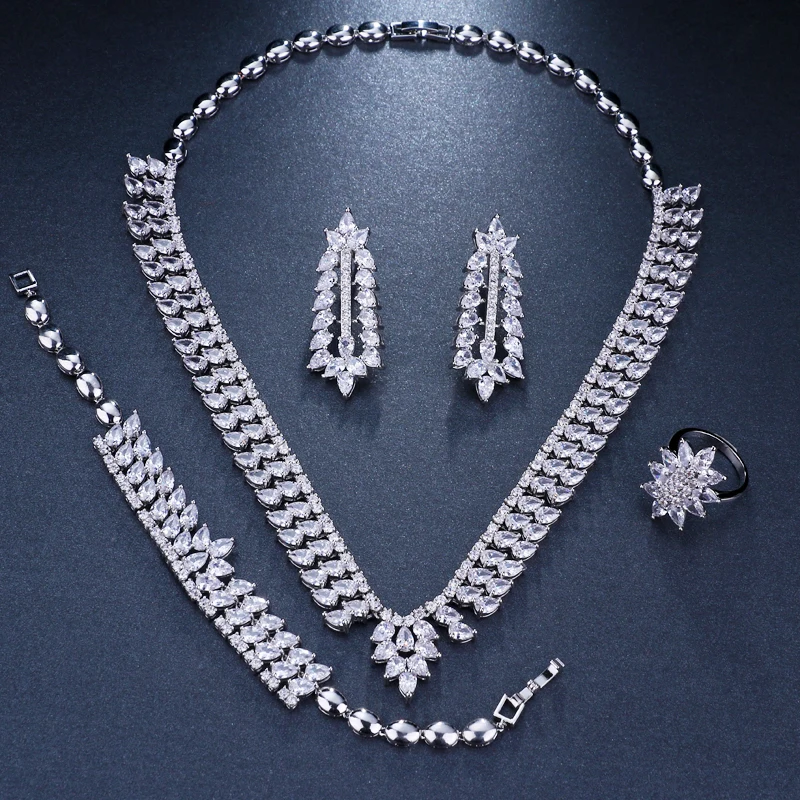 

EMMAYA ZIRCONS CUBIC ZIRCONIA WEDDING NECKLACE EARRINGS BRACELET RING LUXURY CRYSTAL BRIDAL JEWELRY SETS FOR BRIDESMAIDS