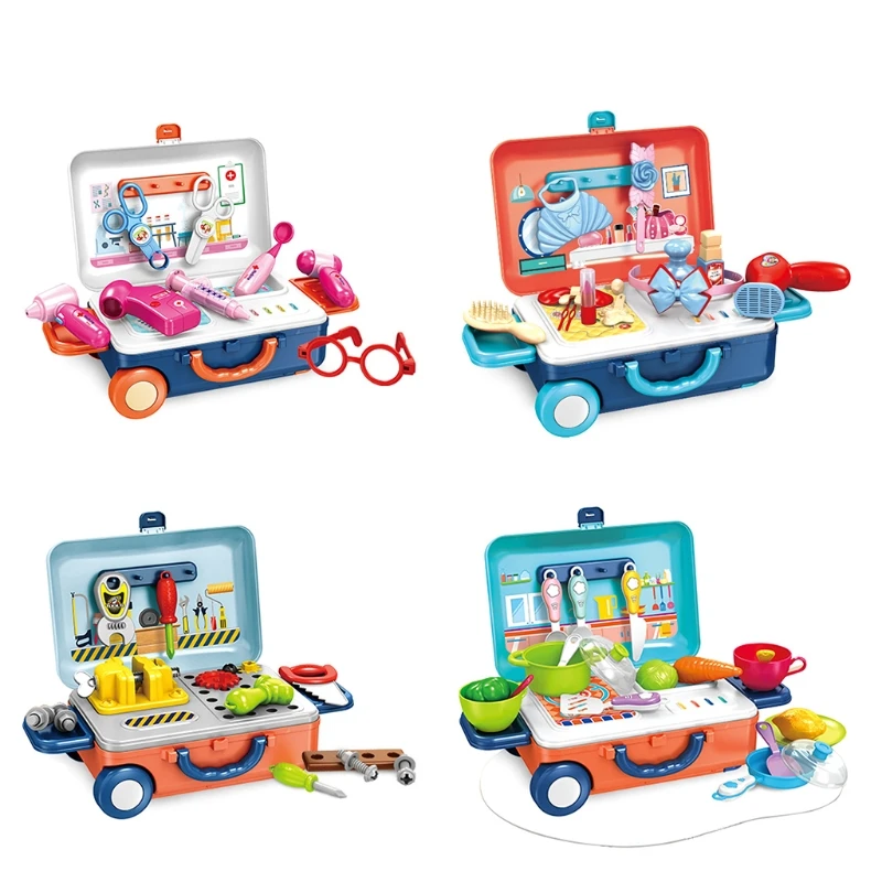 

Travel Suitcase Kitchen Set for Children Includes Toy Pots, Pans, Dishes, Utensils & Foods ABS Plastic Pretend Play Kit