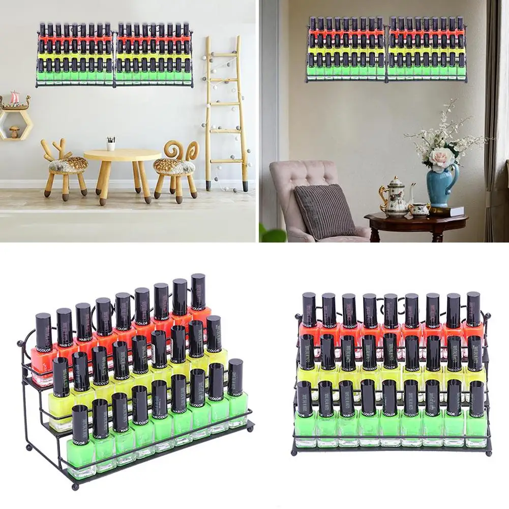 

3 Tier Trapezoid Metal Nail Polish Display Organizer Wall Rack Holder Shelf Stand Holder Salon Home
