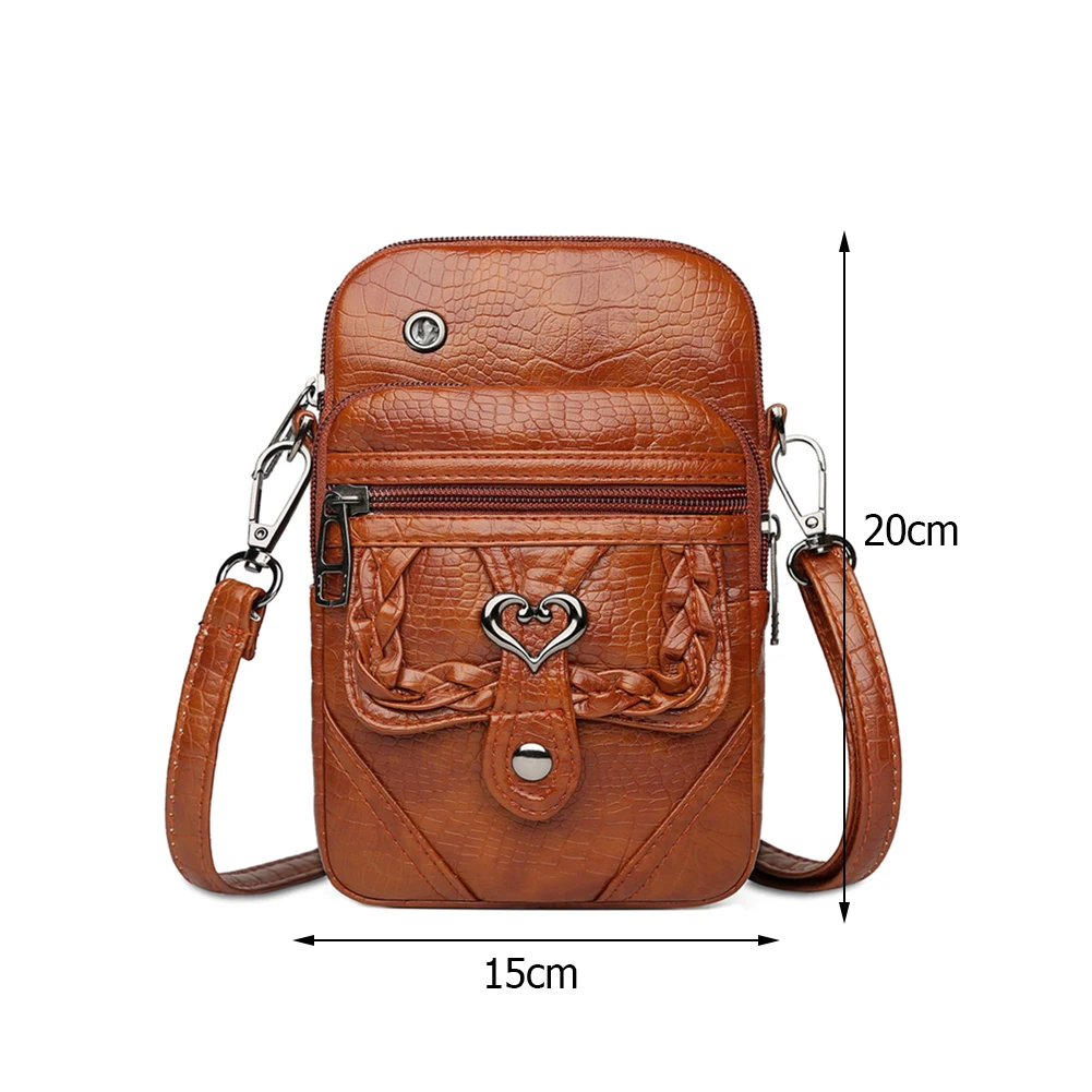 

Vintage Women Pure Color PU Leather Shoulder Crossbody Bag with Earphone Hole Casual Ladies Small Mobile Phone Bag Handbags